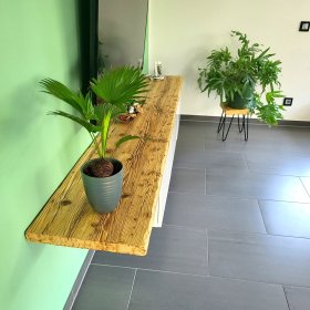 Mobile Preview: Abdeckplatte fuer IKEA Besta Lowboard Sideboard TV-Schrank aus Massivholz / Altholz / Gerüstbohlen Farbe summer